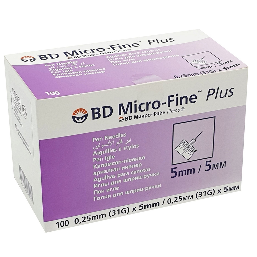 Игла для шприц-ручек 0,25 x 5,0 мм (31G) BD Micro-Fine Plus 100 шт ...